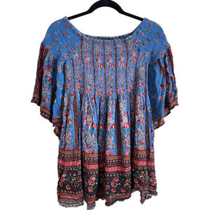 Angie Boho Top Womens Small Floral Blouse Smocked Hippie Fairycore Peasant